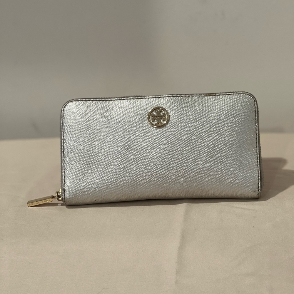 Authentic Tory Burch metallic zip wallet